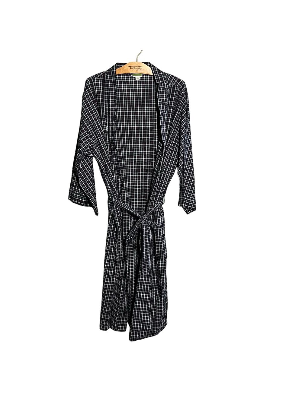 Merona Men's Black White Red Plaid Cotton Robe Kimono Style Loungewear Size S/M